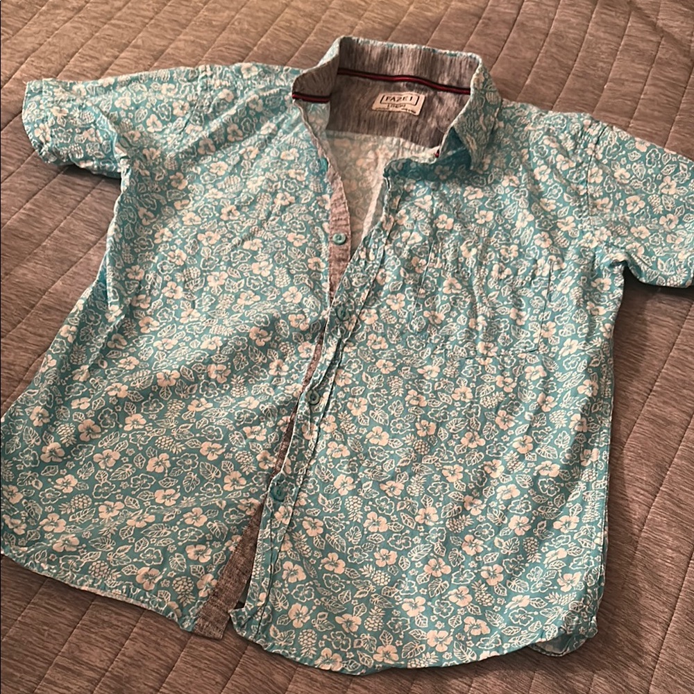 Kids Floral Button Down Shirt - Blue